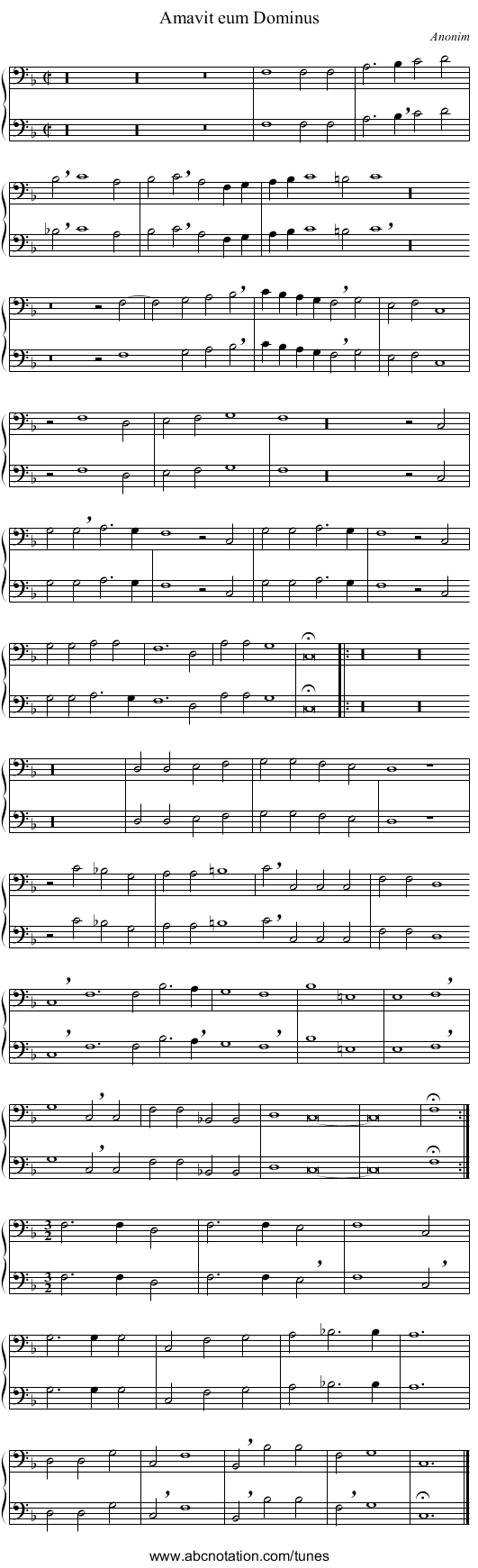 Amavit eum Dominus - staff notation