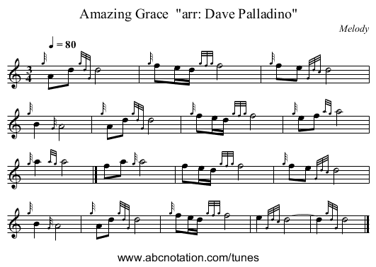 Amazing Grace  arr: Dave Palladino - staff notation