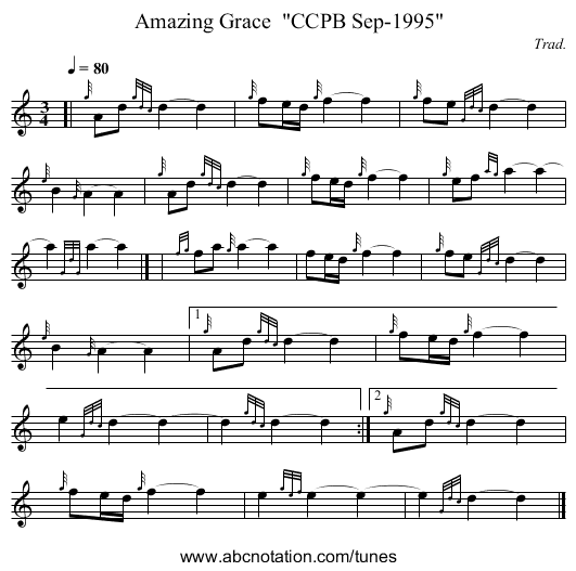 Amazing Grace  CCPB Sep-1995 - staff notation