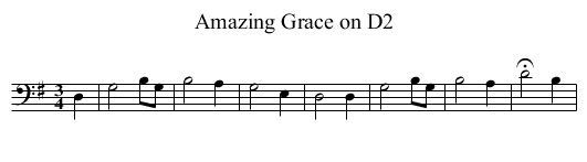 Amazing Grace on D2 - staff notation