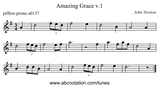 Amazing Grace v.1 - staff notation