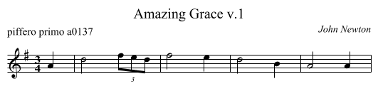 Amazing Grace v.1 - staff notation
