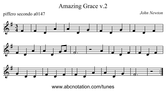 Amazing Grace v.2 - staff notation