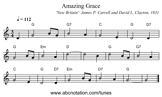 Amazing Grace - staff notation