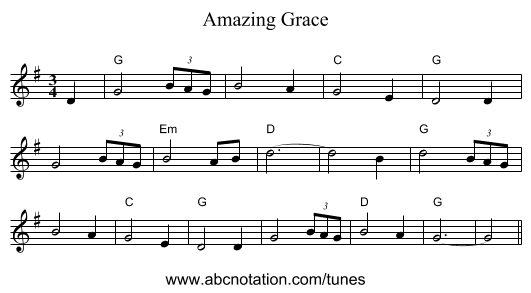 Amazing Grace - staff notation