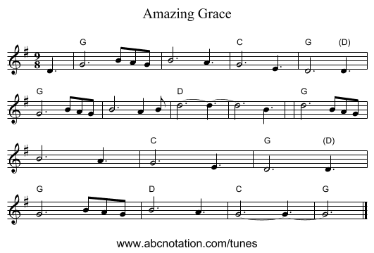 Amazing Grace - staff notation