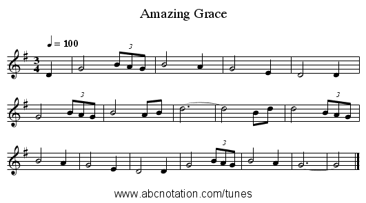 Amazing Grace - staff notation