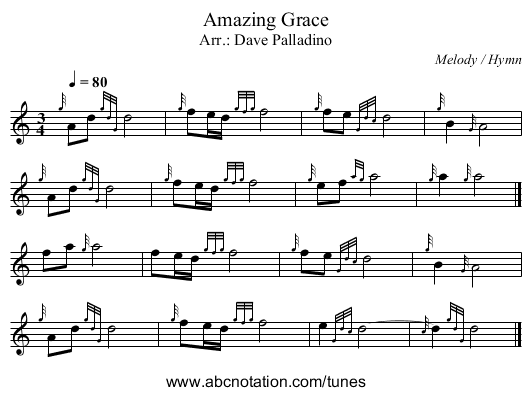 Amazing Grace - staff notation