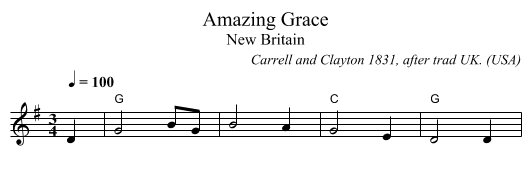 Amazing Grace - staff notation