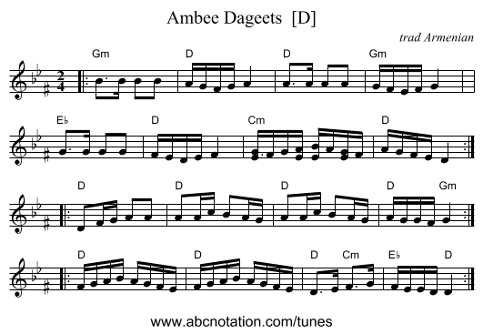 Ambee Dageets  [D] - staff notation