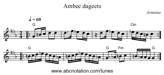 Ambee dageets - staff notation