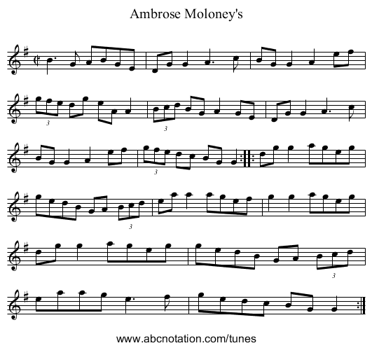 Ambrose Moloney's - staff notation