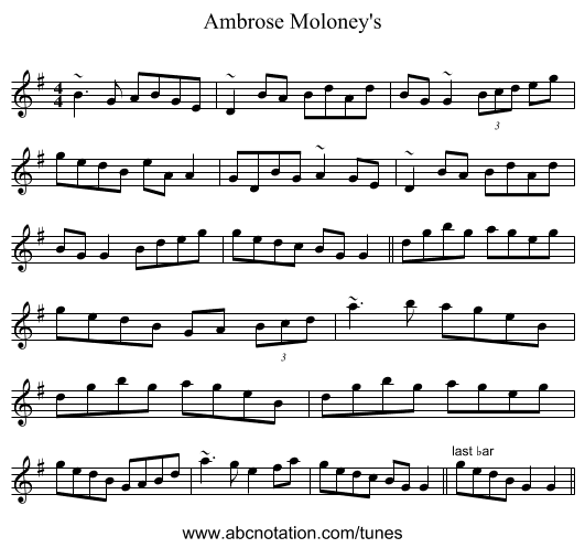 Ambrose Moloney's - staff notation