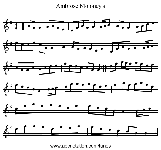 Ambrose Moloney's - staff notation