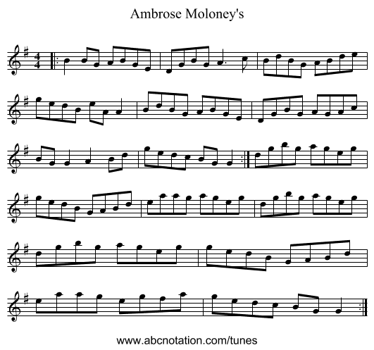 Ambrose Moloney's - staff notation