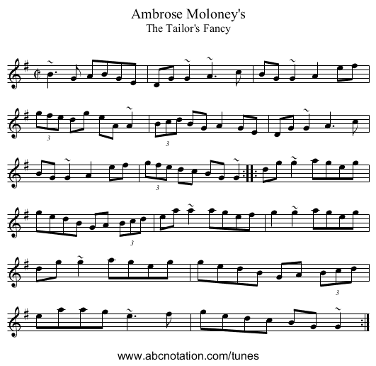 Ambrose Moloney's - staff notation