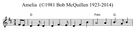 Amelia  (&copy;1981 Bob McQuillen 1923-2014) - staff notation