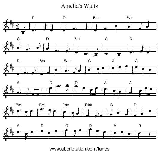 Amelia's Waltz - staff notation