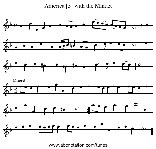 America [3] with the Minuet - staff notation