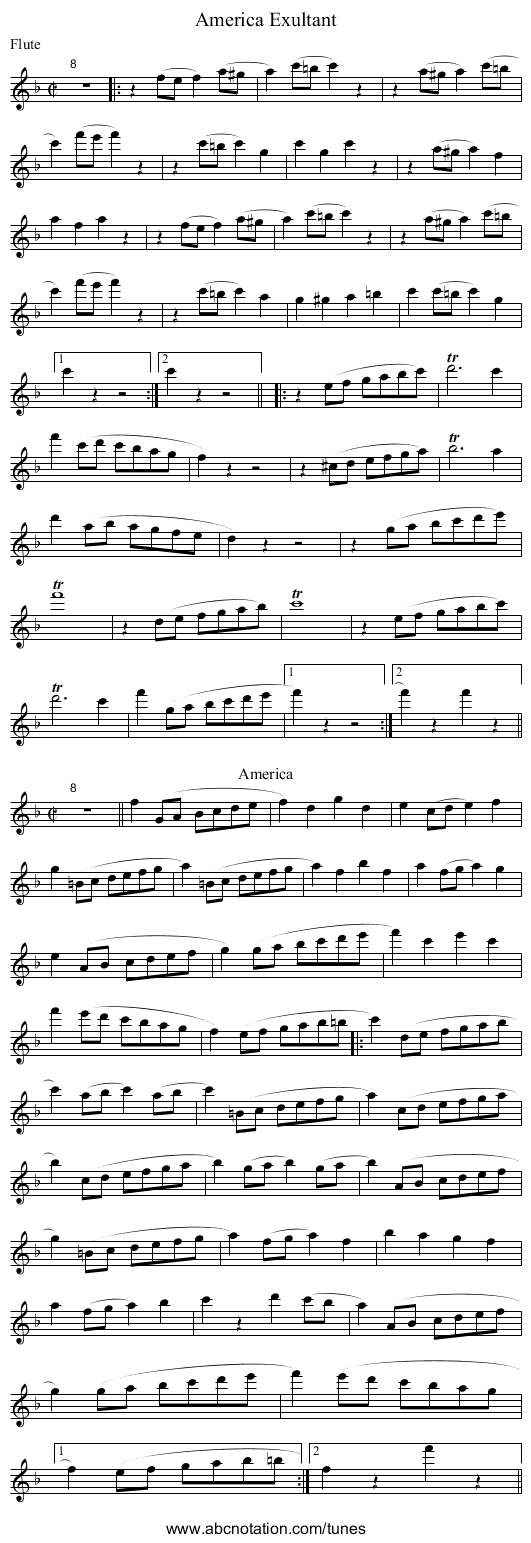 America Exultant - staff notation