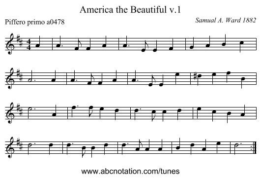 America the Beautiful v.1 - staff notation