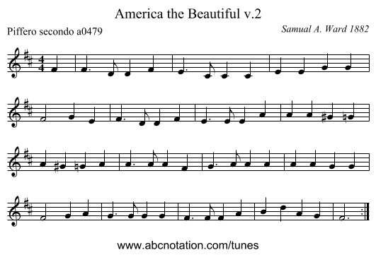 America the Beautiful v.2 - staff notation