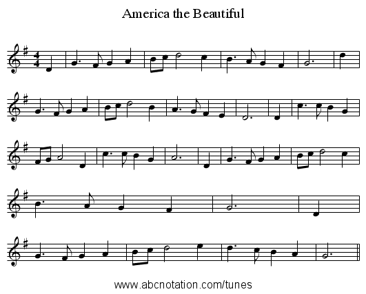 America the Beautiful - staff notation