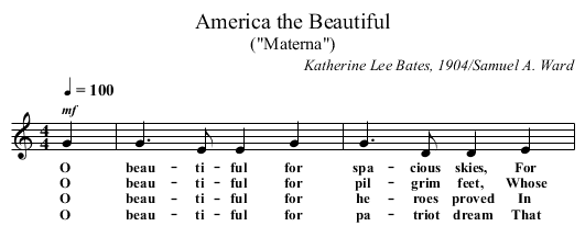 America the Beautiful - staff notation