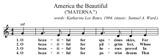 America the Beautiful - staff notation