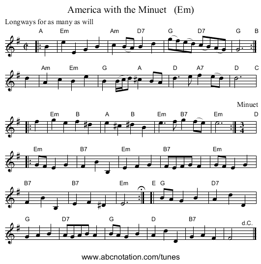 America with the Minuet   (Em) - staff notation