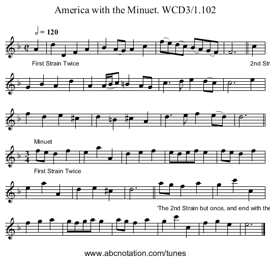 America with the Minuet. WCD3/1.102 - staff notation