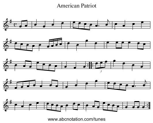 American Patriot - staff notation