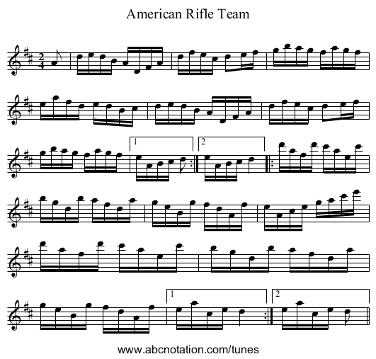 American Rifle Team - staff notation