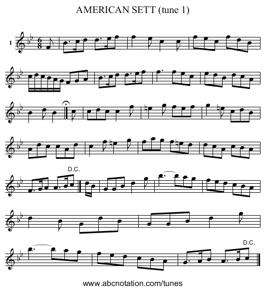 AMERICAN SETT (tune 1) - staff notation