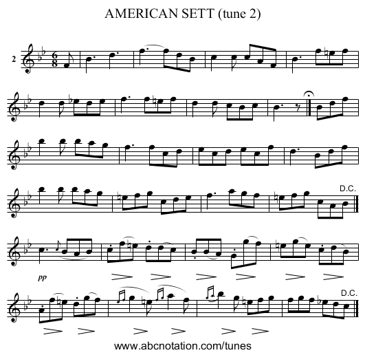AMERICAN SETT (tune 2) - staff notation