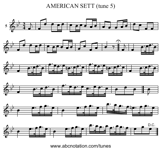 AMERICAN SETT (tune 5) - staff notation