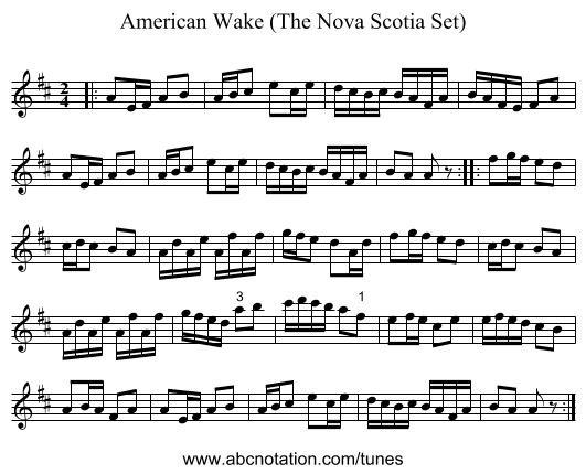 American Wake (The Nova Scotia Set) - staff notation