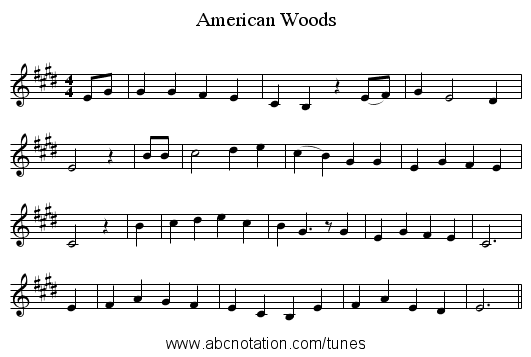American Woods - staff notation