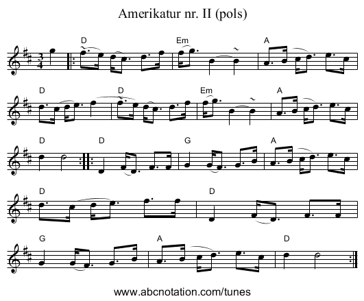 Amerikatur nr. II (pols) - staff notation