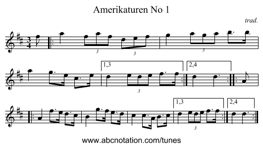 Amerikaturen No 1 - staff notation