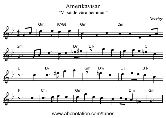 Amerikavisan - staff notation