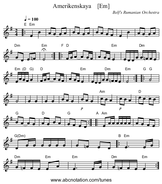 Amerikenskaya    [Em] - staff notation