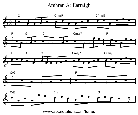 Amhrán Ar Earraigh - staff notation