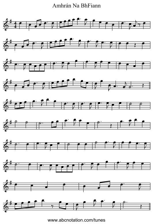Amhrán Na BhFiann - staff notation