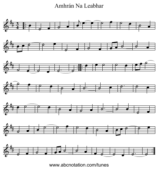 Amhrán Na Leabhar - staff notation