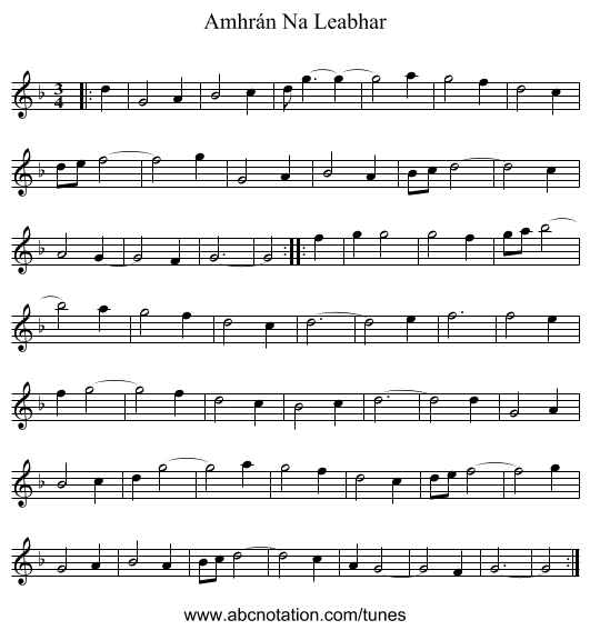 Amhrán Na Leabhar - staff notation