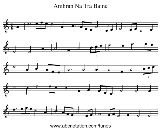Amhran Na Tra Baine - staff notation