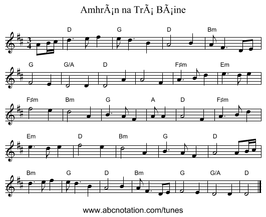 Amhrán na Trá Báine - staff notation