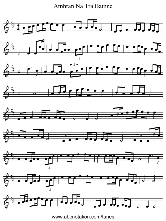 Amhran Na Tra Bainne - staff notation