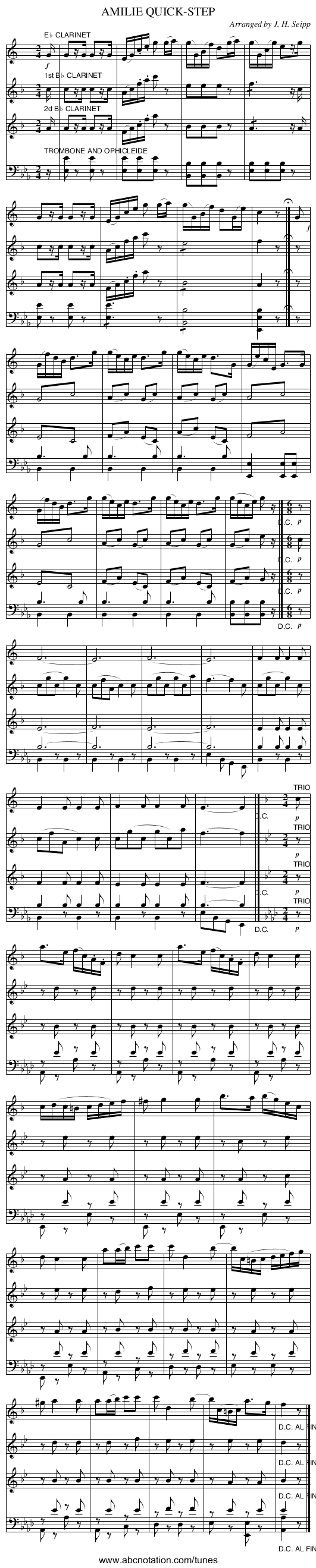 AMILIE QUICK-STEP - staff notation